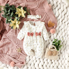 Sweetheart Days – Baby Girl Summer Cotton Jumpsuit with Bowknot & Love Print