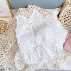 Summer Grace: 2024 Hollow Lace Sleeveless Set for Baby Girls